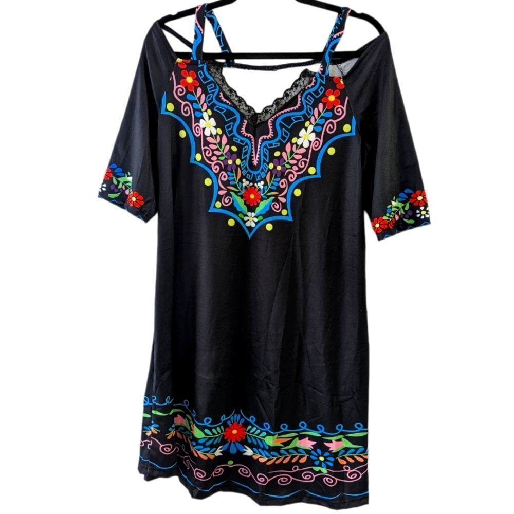 Floral Print V Neck Mini Dress Size Medium New With Tags